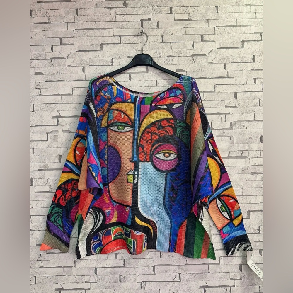 Italian Printed Picasso Viscose Blend Top